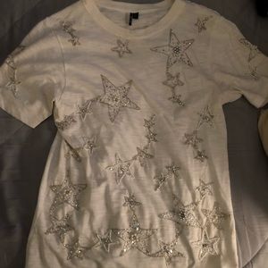 White Topshop Sequined Star Tee Shirt